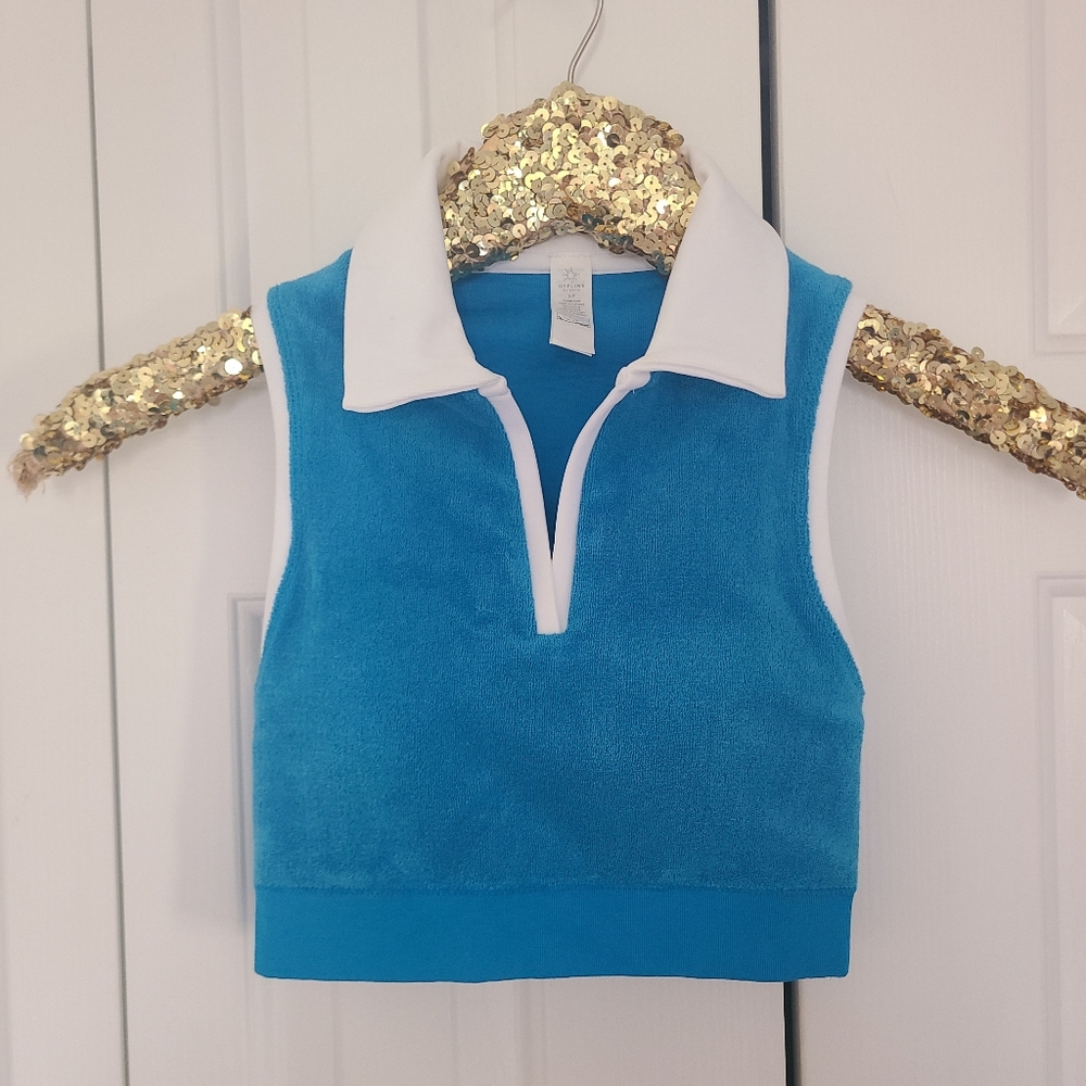 OFFLINE by Aerie Polo Shirt S Terry Cloth Cropped Sleeveless Tennis Golf Pads